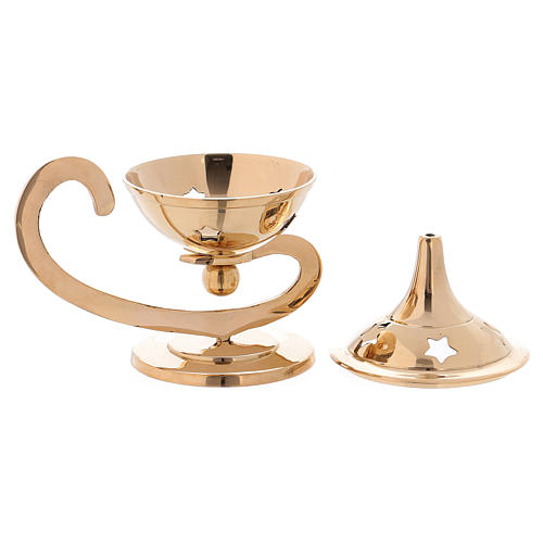 Incense burner in glossy gold-plated brass with decorated lid 3
