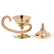 Incense burner in glossy gold-plated brass with decorated lid s3