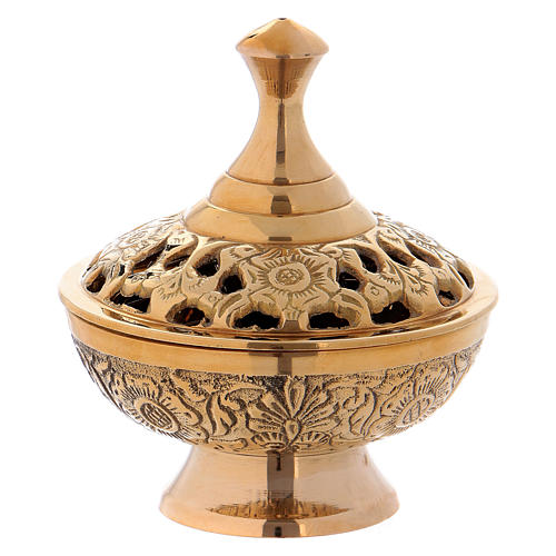 Incense burner in gold-plated brass with decorated lid h. 10 cm 1