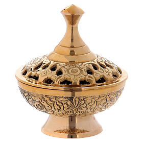 Incense burner in gold plated brass with decorated top