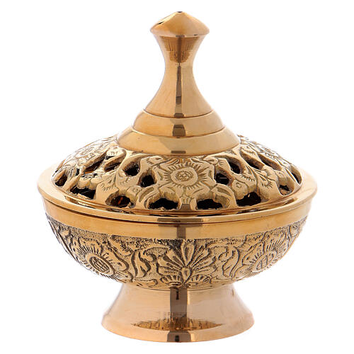 Incense burner in gold plated brass with decorated top 1