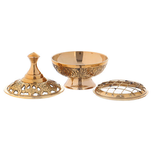 Incense burner in gold plated brass with decorated top 2