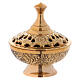 Incense burner in gold plated brass with decorated top s1