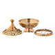 Incense burner in gold plated brass with decorated top s2
