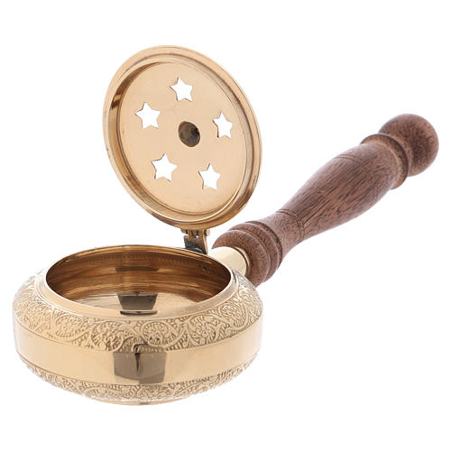 Incense burner in gold-plated brass with handle 2
