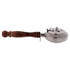 Incense burner in nickel-plated brass with lid decorated with stars and wooden handle