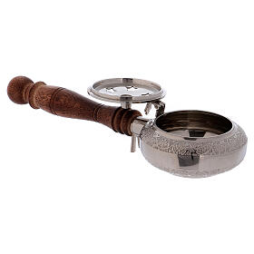 Incense burner in nickel-plated brass top with stars and wood handle