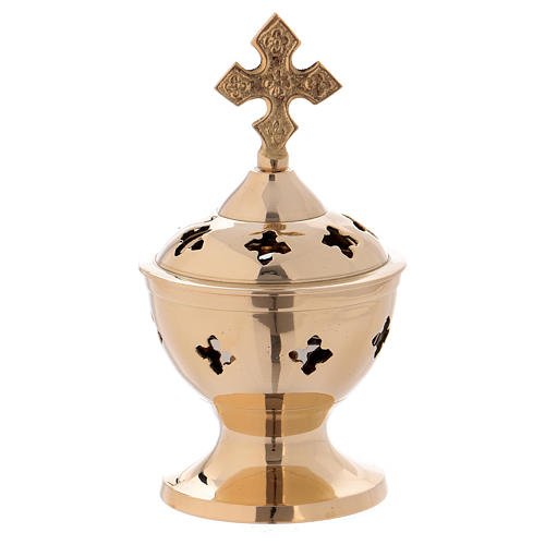 Incense burner in glossy black brass with crosses 1