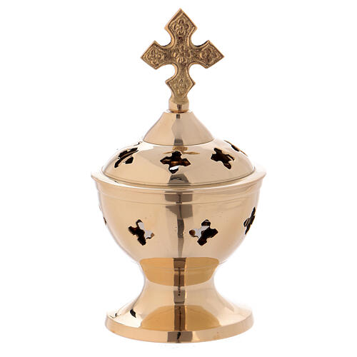 Incense burner in gold plated polish brass with crosses 1