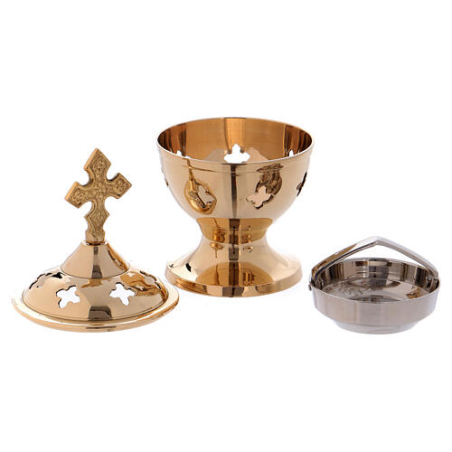 Incense burner in gold plated polish brass with crosses 2