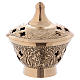 Incense burner in antique-style gold-plated brass with relief decoration s1