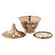 Incense burner in antique-style gold-plated brass with relief decoration s2