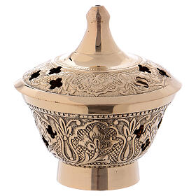 Incense burner in old antique gold plated brass with embossed decoration