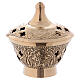 Incense burner in old antique gold plated brass with embossed decoration s1