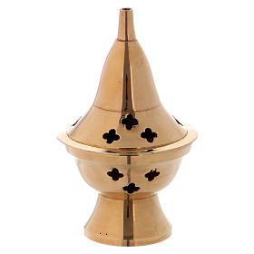 Incense burner in glossy gold-plated brass with pointy lid h. 10 cm