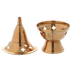 Incense burner in glossy gold-plated brass with pointy lid h. 10 cm