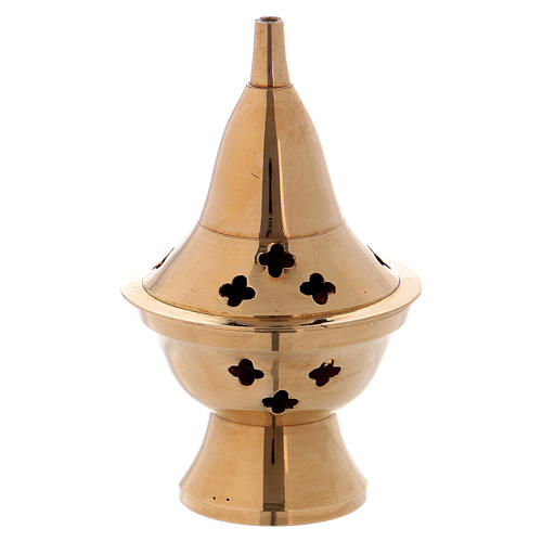 Incense burner in glossy gold-plated brass with pointy lid h. 10 cm 1
