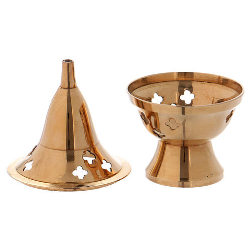 Incense burner in glossy gold-plated brass with pointy lid h. 10 cm 2