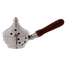 Incense burner in nickel-plated brass with wooden handle