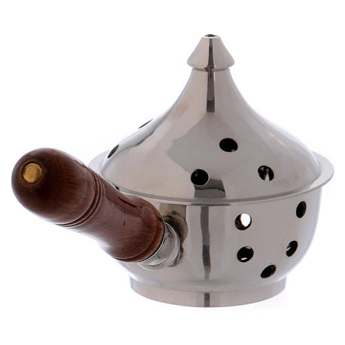 Incense burner in nickel-plated brass with wooden handle 3