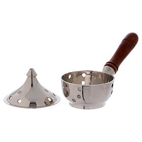 Perforated incense burner in nickel-plated brass wood handle