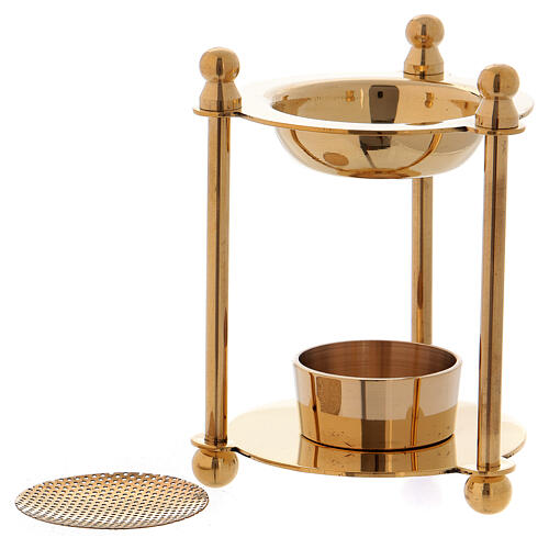 Incense burner in gold plated polish brass removable net 3