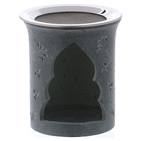 Incense burner in grey soapstone flowers h 3 1/2 in