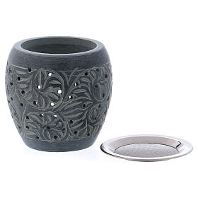 Incense burner in grey soapstone with small holes h. 8 cm