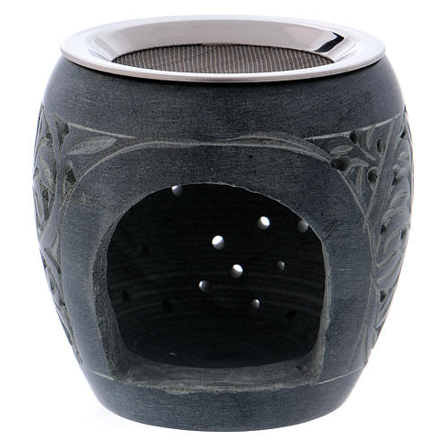 Incense burner in grey soapstone with small holes h. 8 cm 1