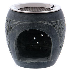 Queimador incenso cinzento em pedra-sabão buracos pequenos h 8 cm