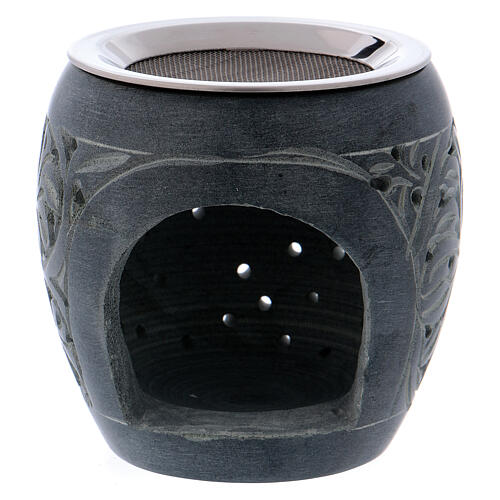 Queimador incenso cinzento em pedra-sabão buracos pequenos h 8 cm 1