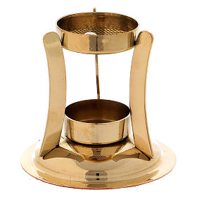 Modern-style incense burner in glossy gold-plated brass