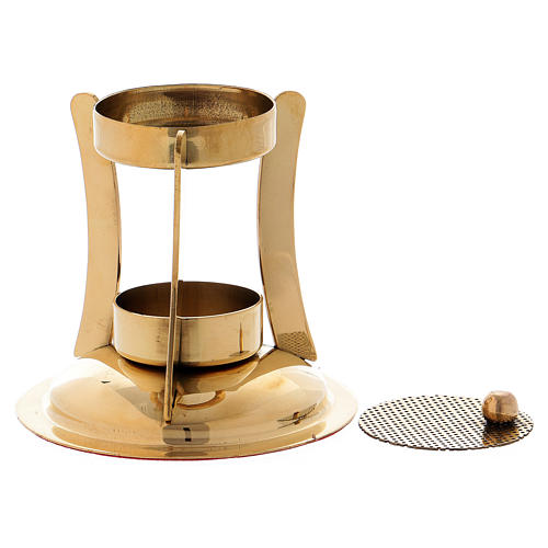 Modern-style incense burner in glossy gold-plated brass 2