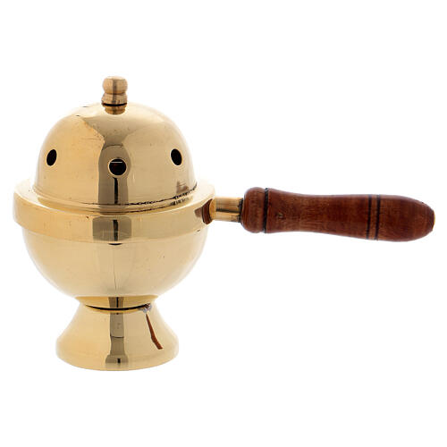 Golden brass incense burner and wooden handle h 11 cm 1