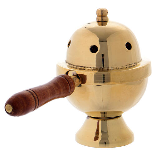 Golden brass incense burner and wooden handle h 11 cm 3