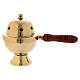 Golden brass incense burner and wooden handle h 11 cm s1