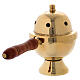 Golden brass incense burner and wooden handle h 11 cm s3