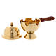 Gold plated brass incense burner with wood handle h 4 1/4 in s2