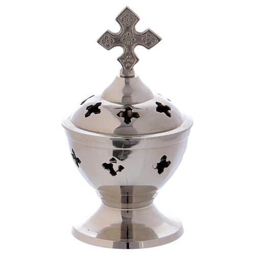 Incense burner in silvered brass with crosses 14 cm 1