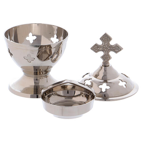 Incense burner in silvered brass with crosses 14 cm 2
