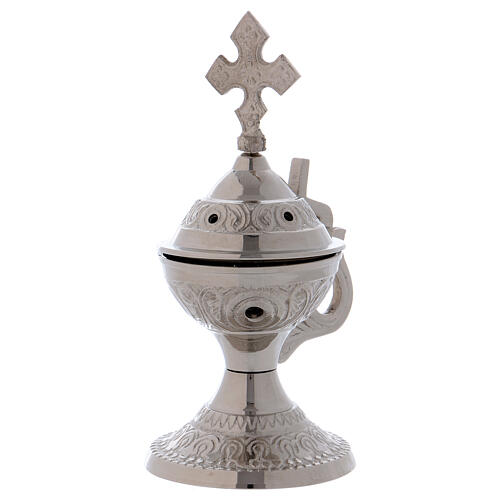 Incense burner with cross and silver brass handle 1