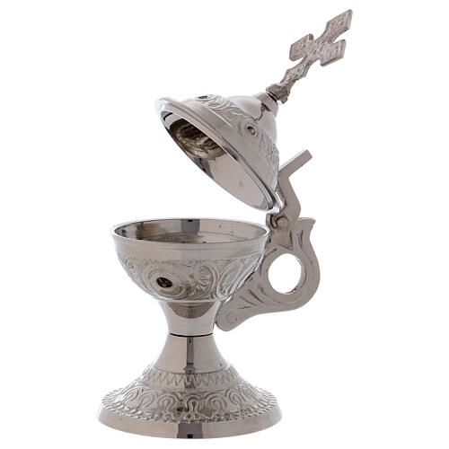 Incense burner with cross and silver brass handle 3