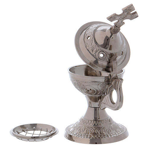 Incense burner with cross and silver brass handle 4