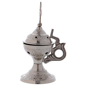 Silver-plated brass incense burner cross with handle