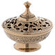 Burning incense with decorations and floral carvings in golden brass s2