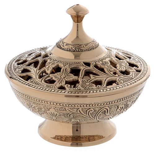 Gold plated brass incense burner decorations and floral carvings 2