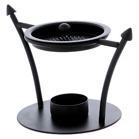 Incense burner with pointed side supports in black iron 12 cm