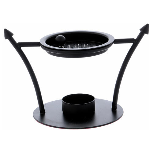Incense burner lateral pointy stands in black iron 4 3/4 in 1