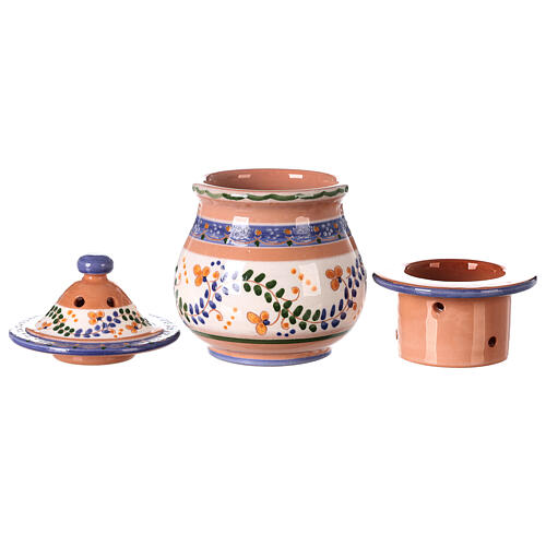 High incense burner of Deruta terracotta, country style, 15x10x10 cm 2