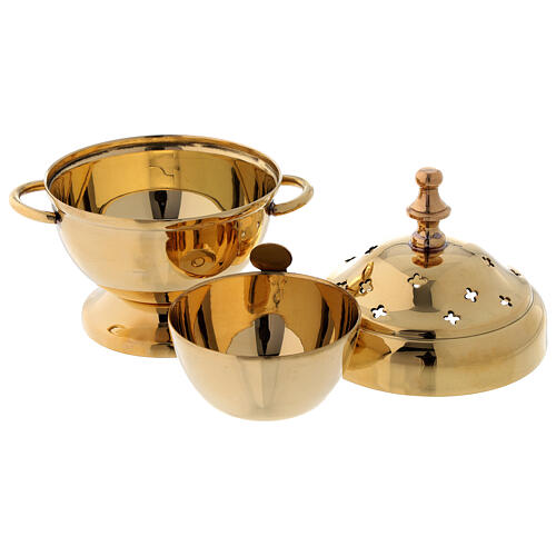 Gold plated brass incense burner cross shaped holes 4 1/4 in 2